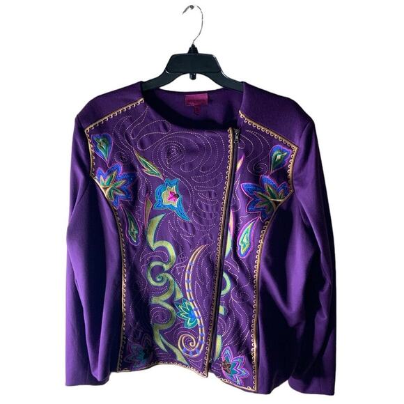 Vintage Anthony Blazer Womens 3X Long Sleeve Asymmetric Zip Flower Embroidered - Picture 1 of 10